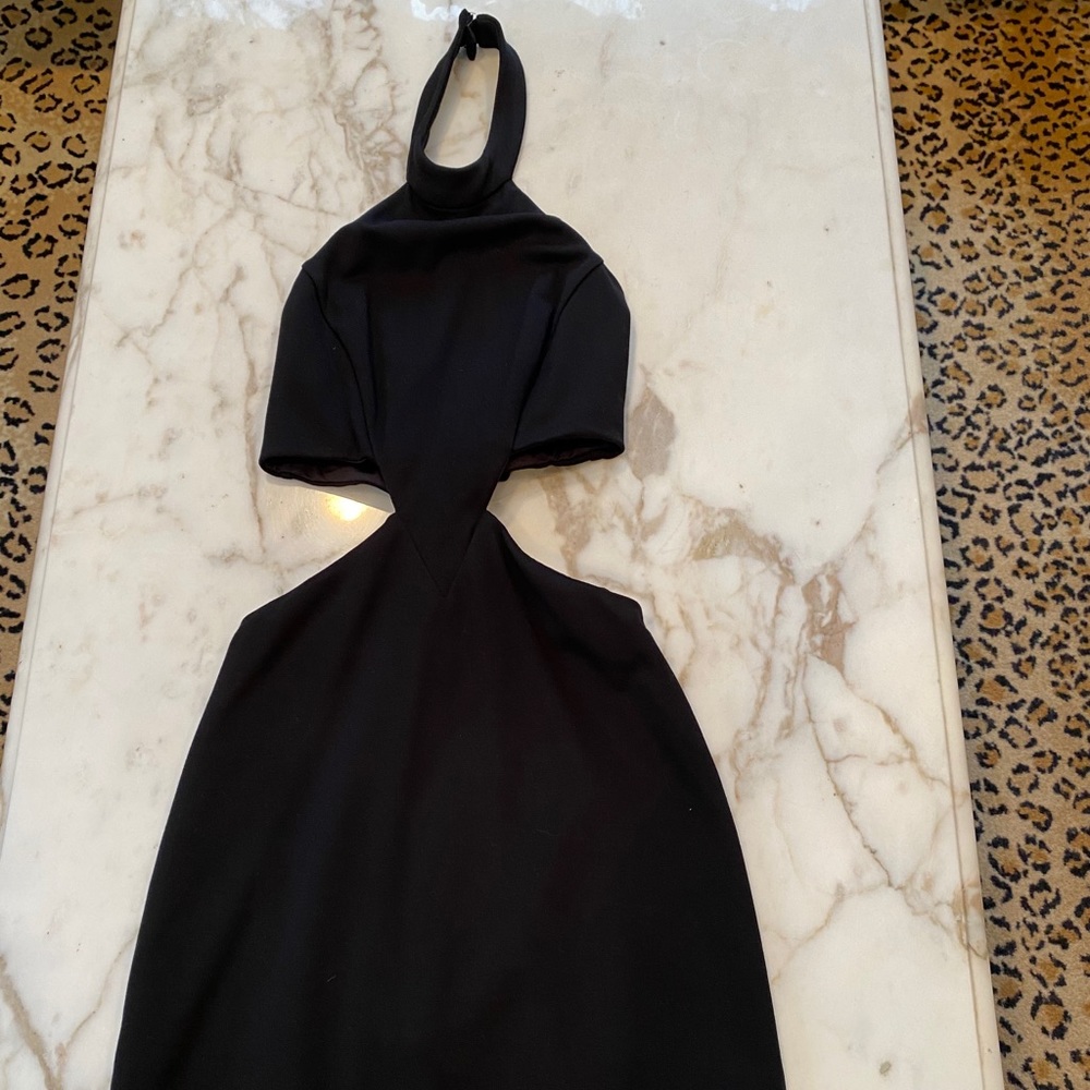 Black Halter Cut Out Dress with Metal Detail